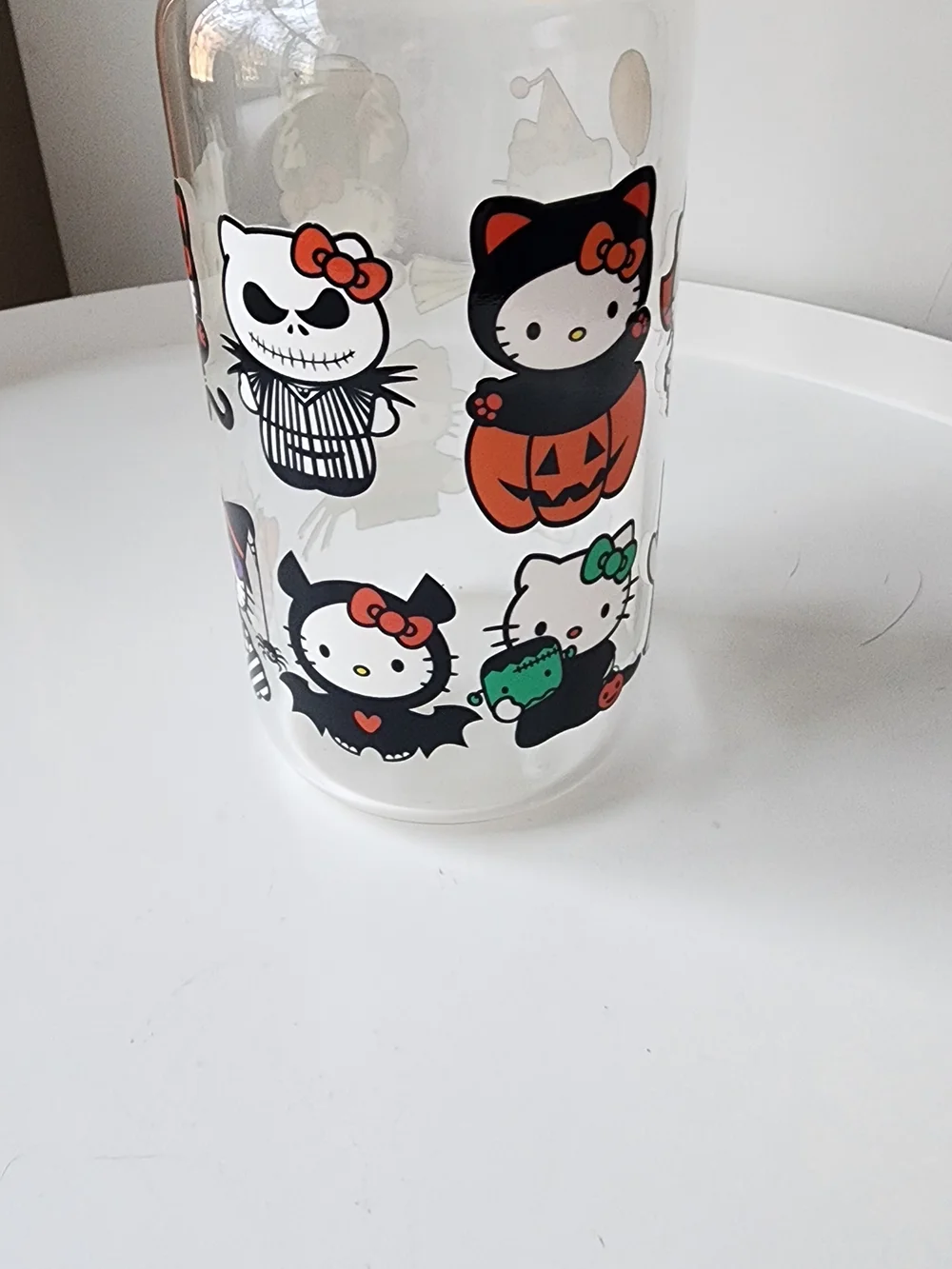 Hello Kitty Halloween Clear Glass Bottle with Black and Red Accents